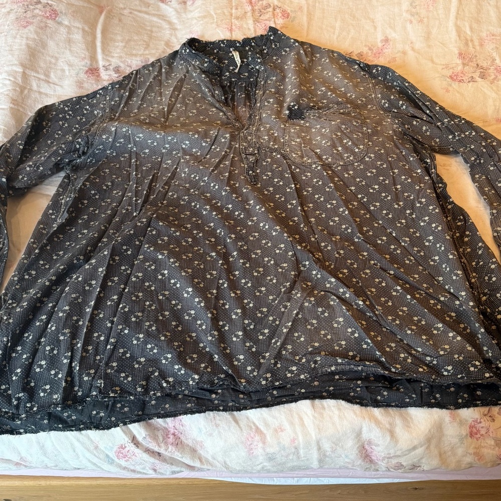 Magnolia Pearl Vintage Cotton Blouse - OS - Gray with White - Like New
